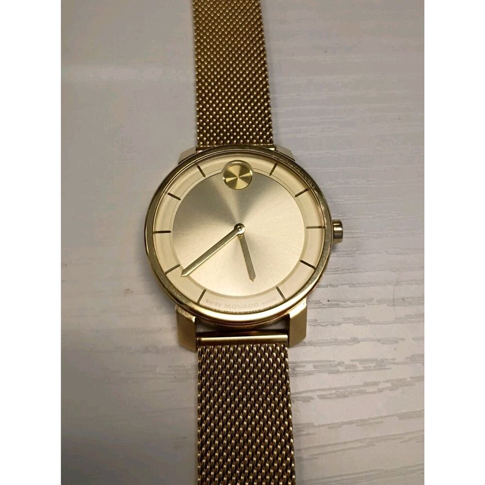 Movado Bold Women's Gold Dial Stainless Steel Watch 3600921 Box Included Works